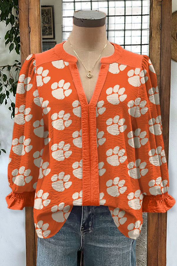 Clemson Tiger Print Contrast Panel V-neck Top