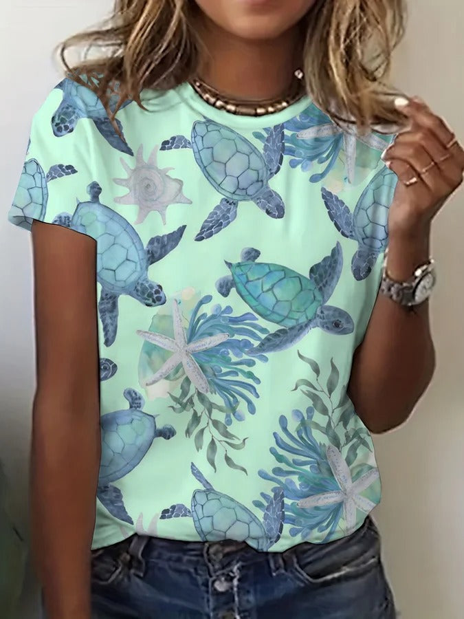 Women's Hawaiian Turtle Print Casual T-Shirt