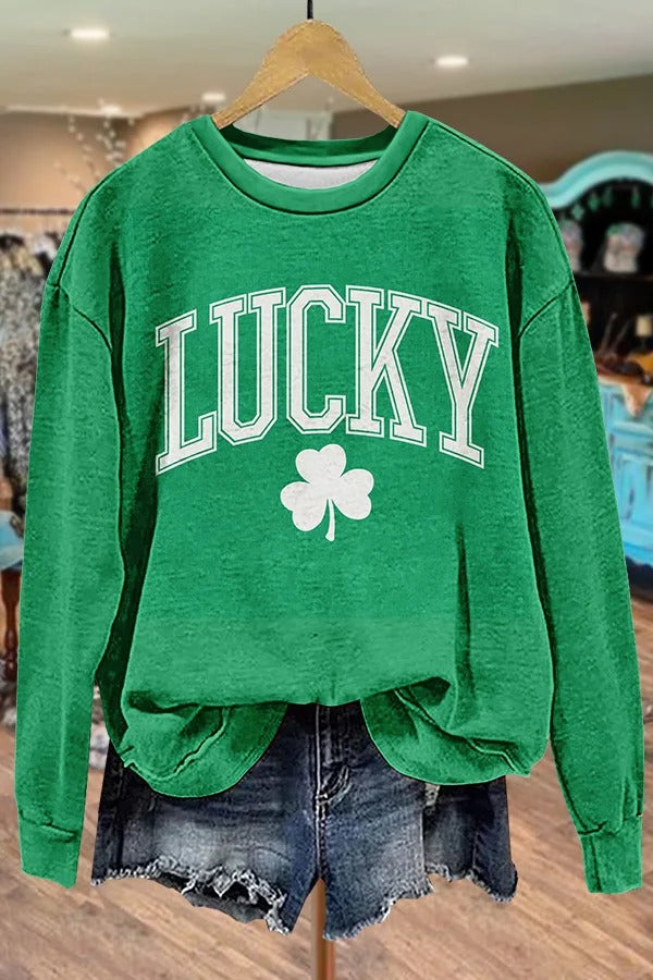 Shamrock Lucky Print Long Sleeve Sweatshirt