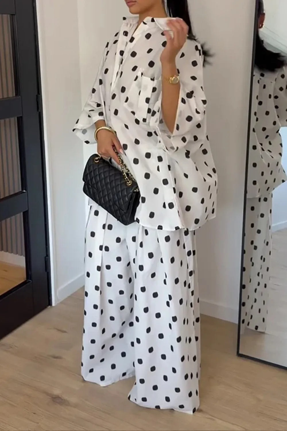 Polka Dot Loose Shirt Wide-leg Pants Two-piece Set