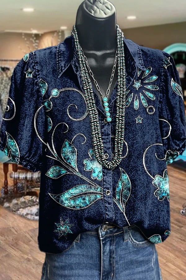 Chic Floral Print Puff Sleeve Top