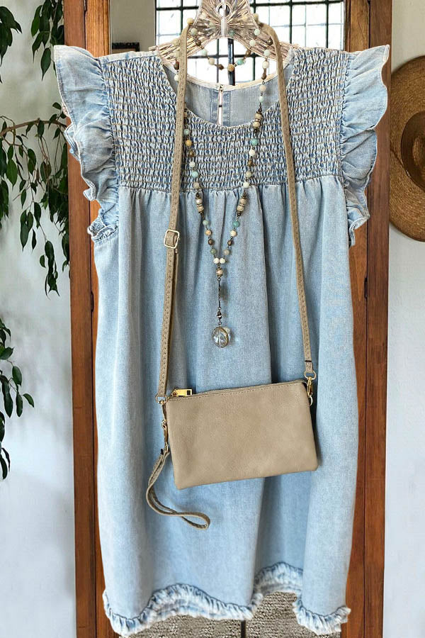 Washed Ruched Sleeve Denim Dress