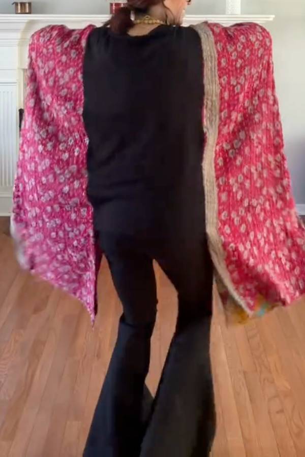 Red Ethnic Print Long Kimono Cardigan