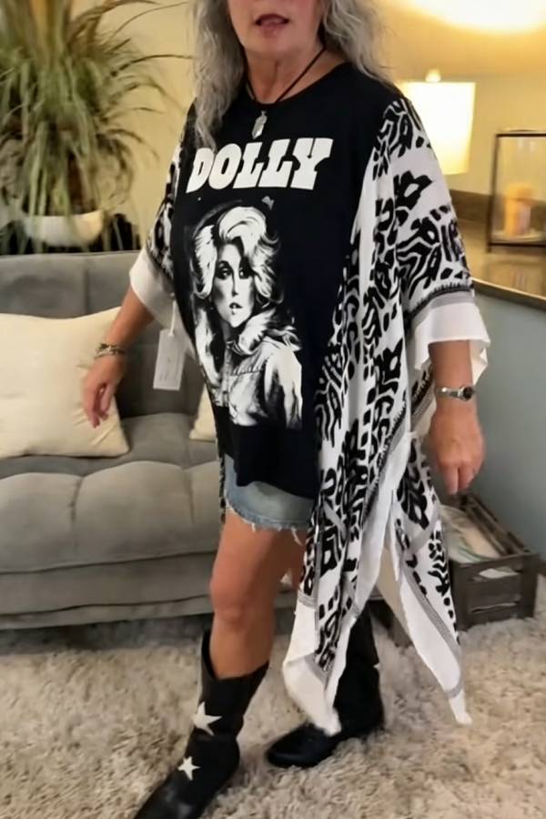 Dolly Parton Leopard Print Kimono Batwing Tee