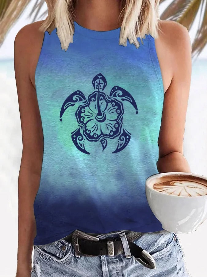 Women's Hawaiian Turtle Print Casual Tank Top