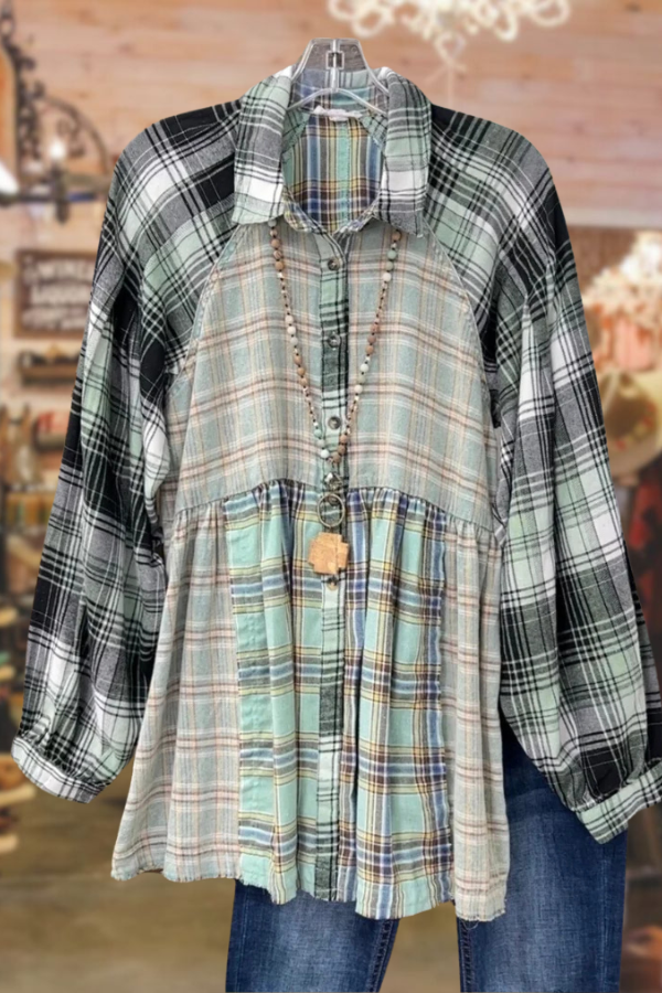 Patchwork Plaid Babydoll Shirt