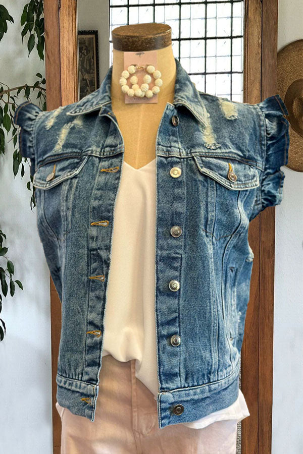 Casual Ruffled Denim Jacket