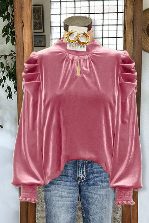 Elegant Puff Sleeve Drop Neck Velvet Top