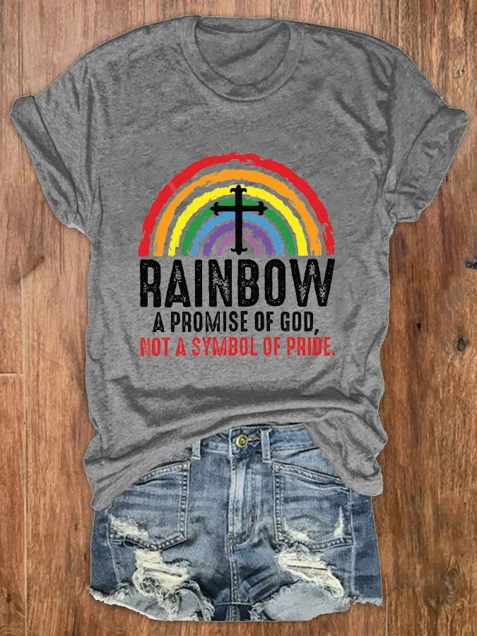 Women's God's Promise Not Pride Rainbow Print Casual Tee