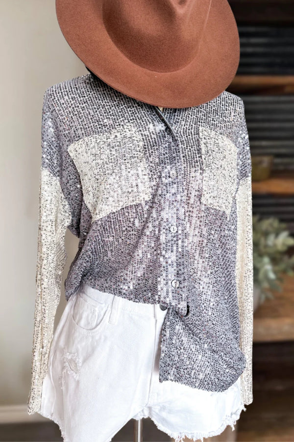 Sparkly Sequin Color-Block Shirt