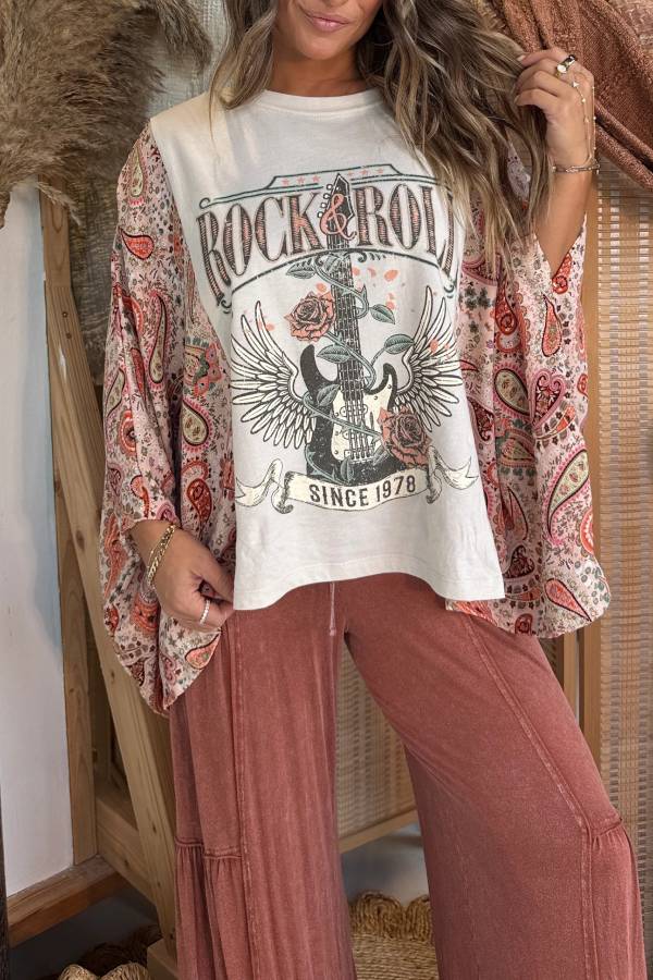 Rock N Roll Vintage Kimono Tee White