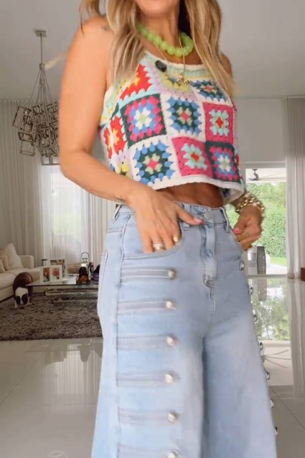 Vintage Granny Square Cropped Cami Top