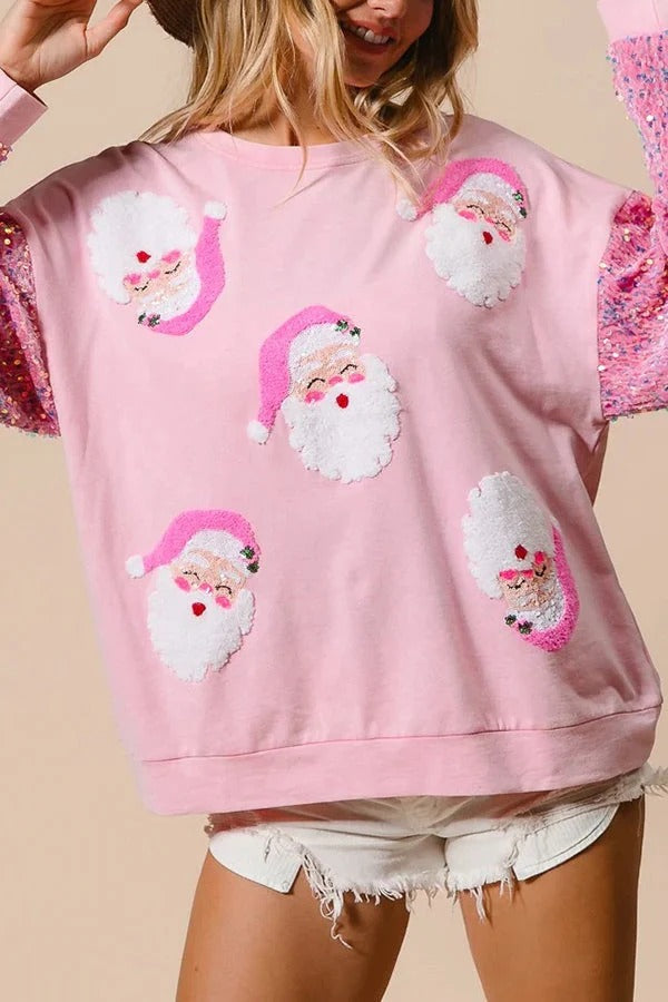 Pink Santa Sequin Sleeve Sweatshirt