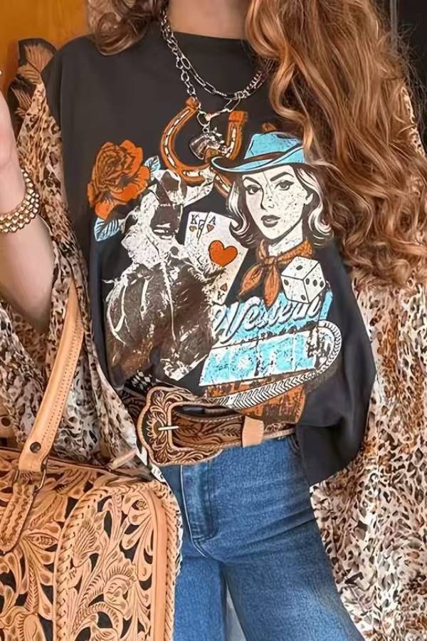 Cowgirl Casino Leopard Kimono Top