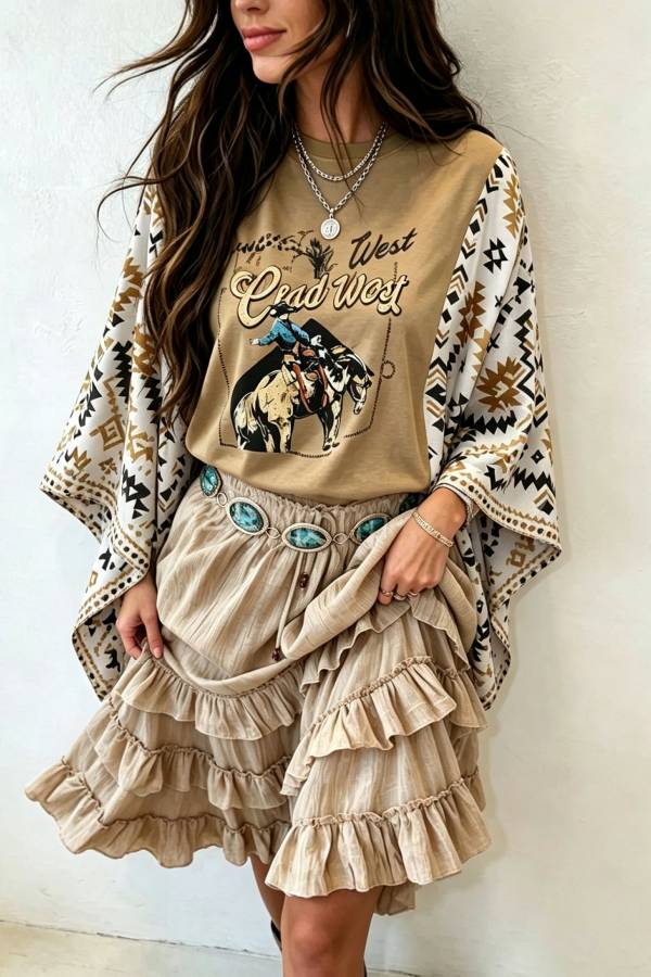 Western Cowboy Rider Print Short‑Sleeve T‑Shirt