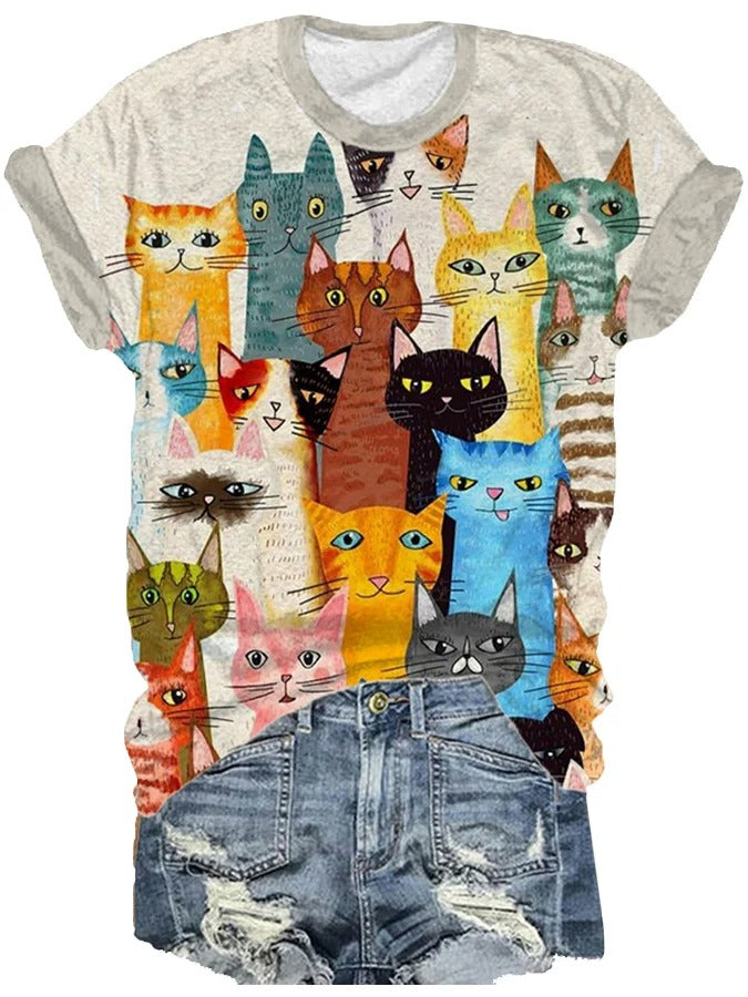 Women's Cat Print T-Shirt