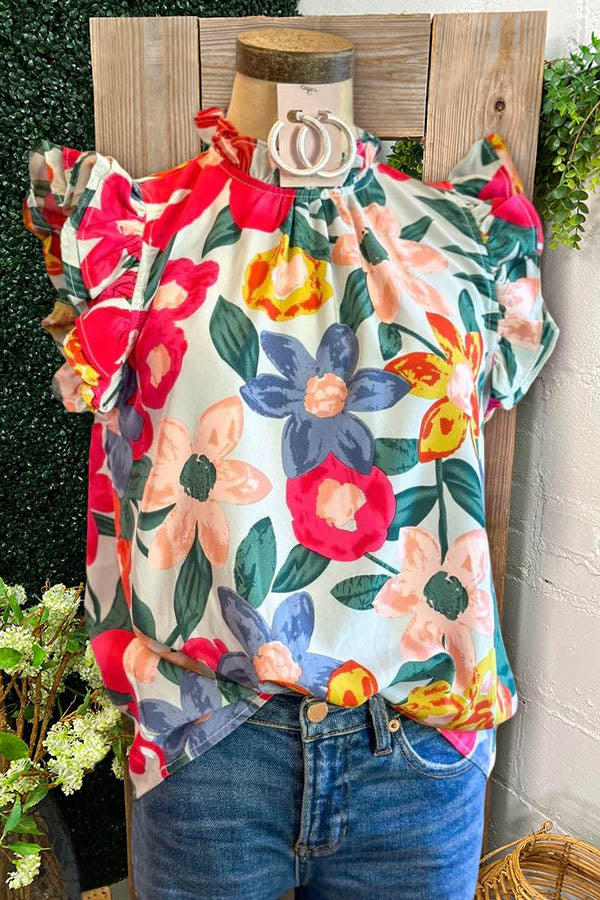 Multicolor Floral Ruffle Sleeve Top