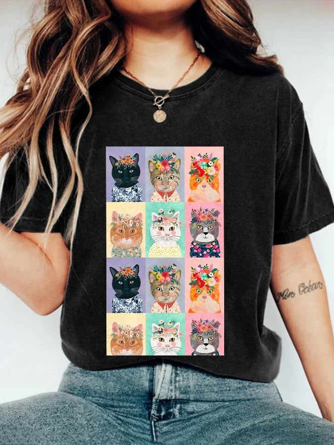 Women's Cat Print Casual T-shirt