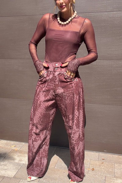 Free Moment Mesh Crew Neck Long Sleeve Stretch Bodysuit