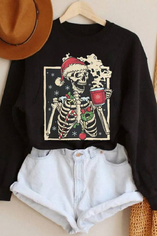 Skeleton Drinking Coffee Christmas Sweatshirt