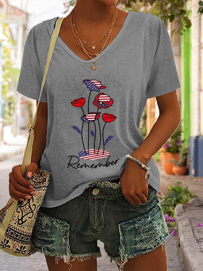 Women's Casual Printed V-neck T-shirt