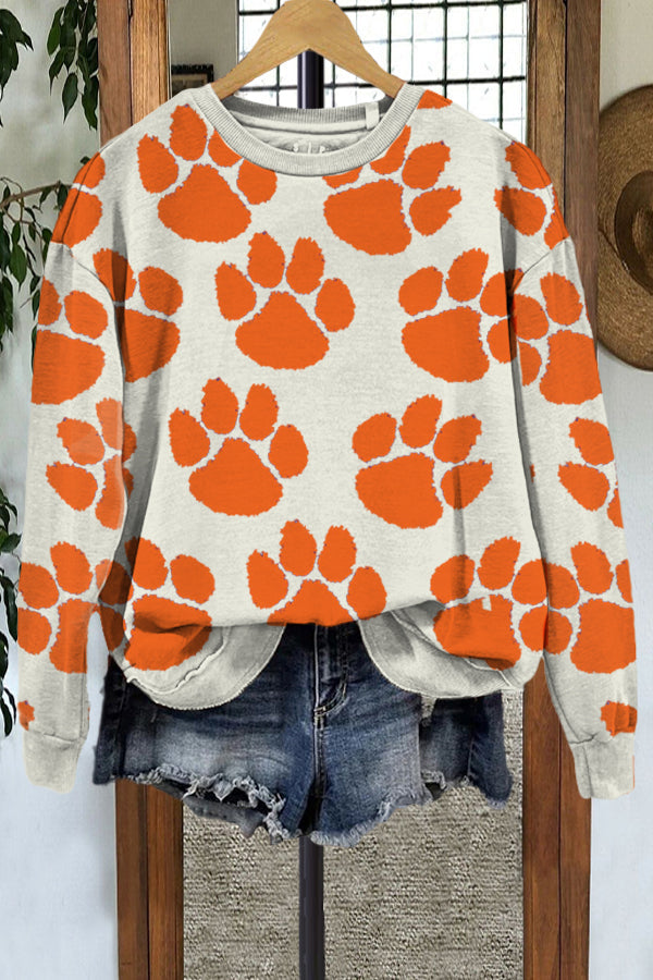 Casual Tiger Paw Print Contrast Sweatshirt