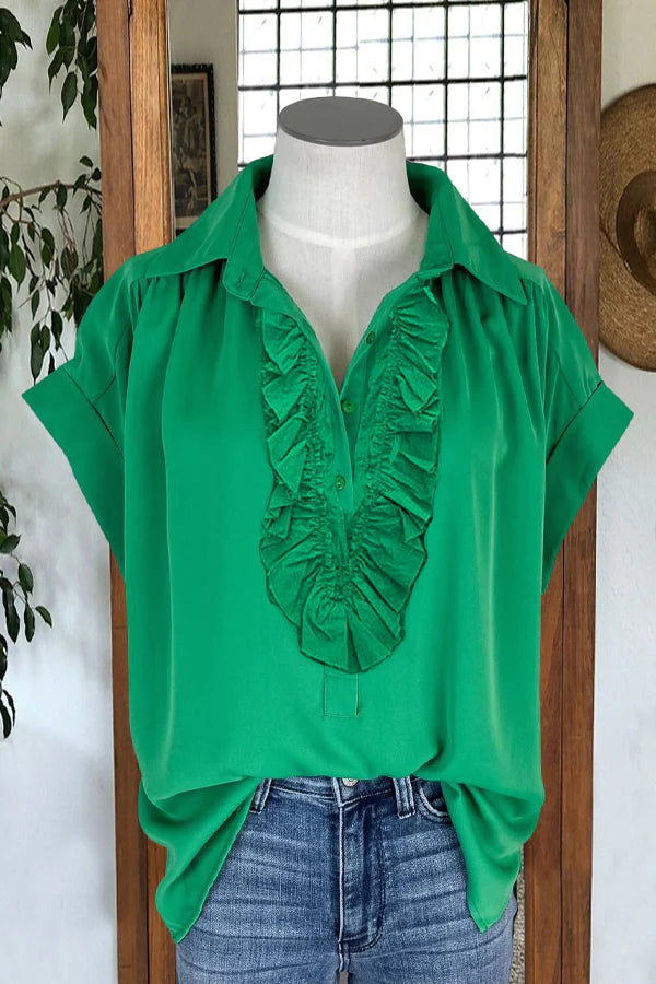 Casual Ruffle Paneled Button Top