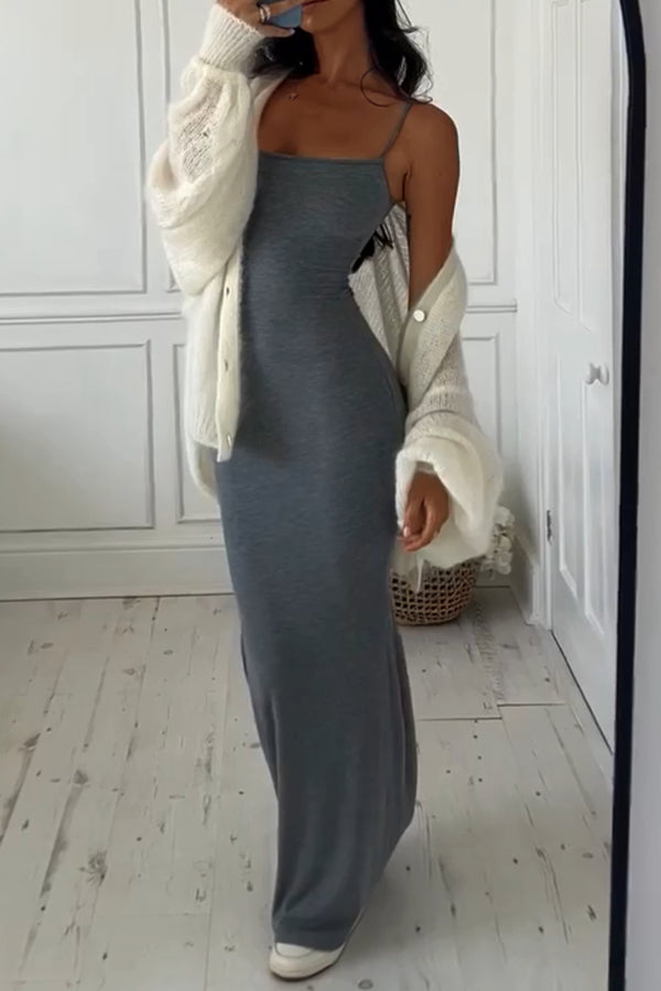 Classic Sexy Grey Slip Maxi Dress