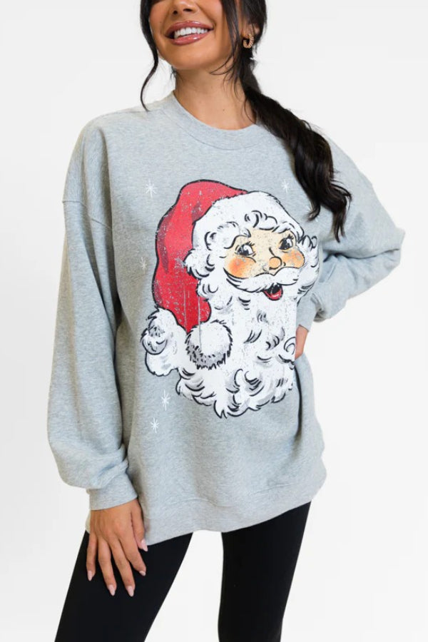 Christmas Cartoon Santa Claus Print Long Sleeve Loose Sweatshirt