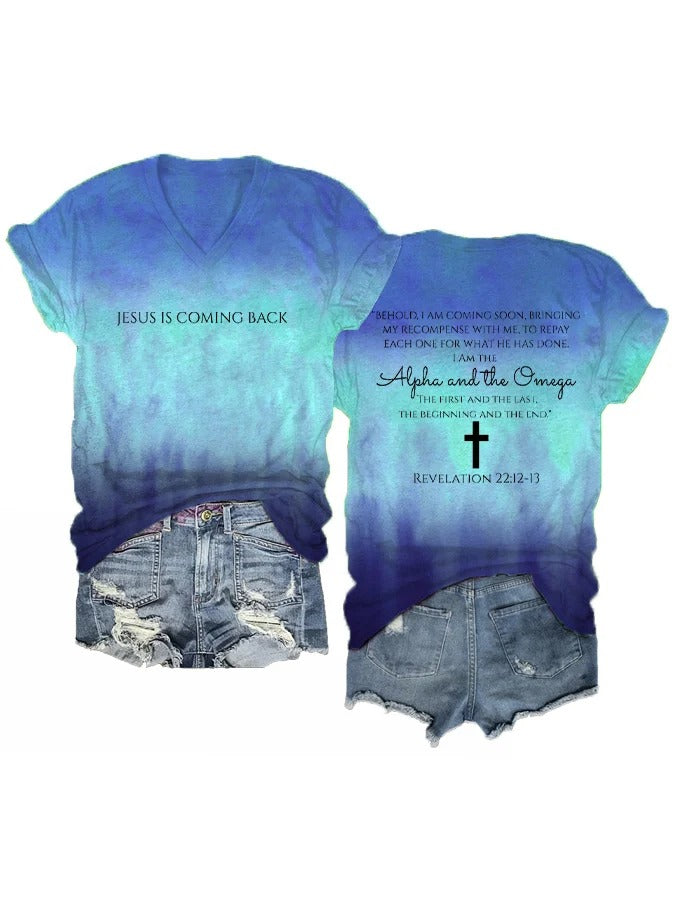 Women's Jesus is Coming Back Printed V-Neck T-Shirt