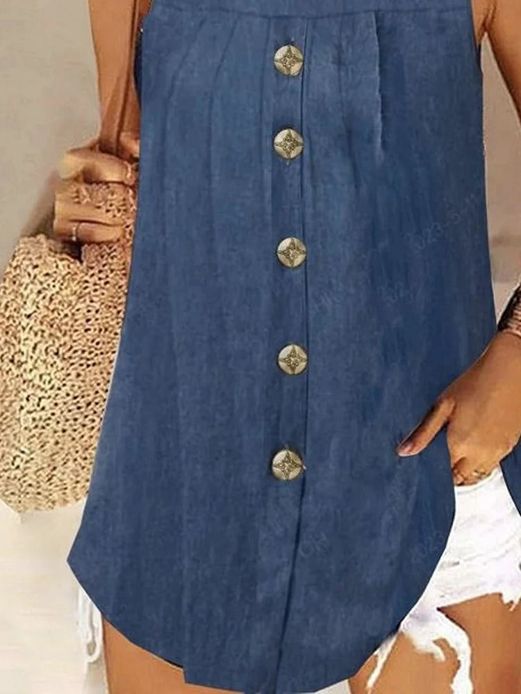 UR Casual Plain Loose Square Neck Sleeveless Denim Tank Top