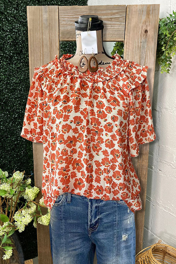 Floral Print Ruffle T-shirt