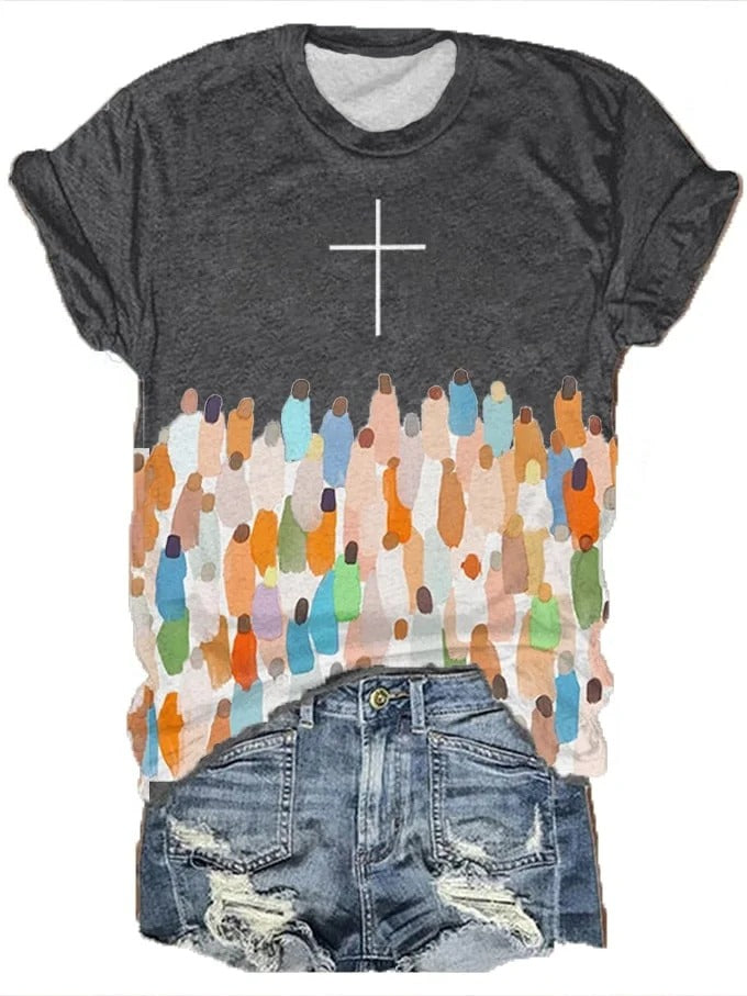 Women'sFaith Respect Jesus Cross Print T-Shirt