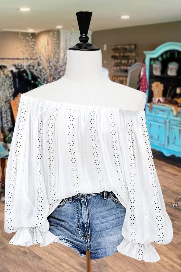 Elegant Off Shoulder Hollow Out Cuff Sleeve Top