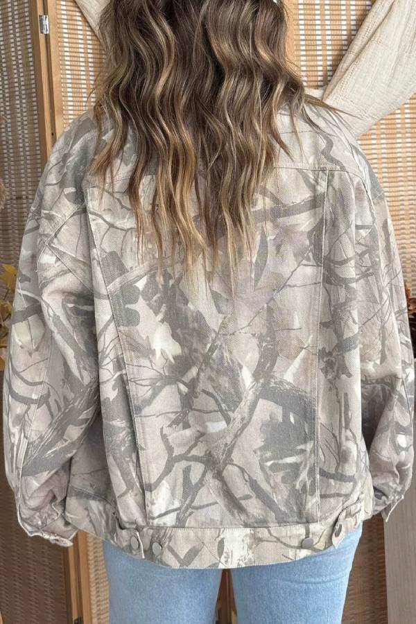 Vintage Leaf Camo Contrast Collar Utility Jacket
