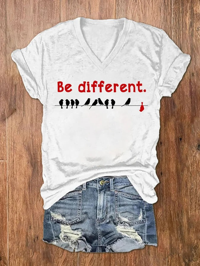 Women's Be Different Printed V-Neck T-Shirt