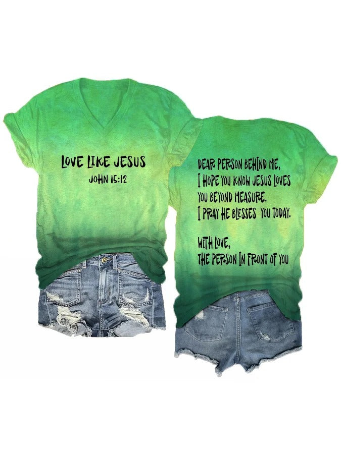 Women's Love Like Jesus Print V-Neck T-Shirt