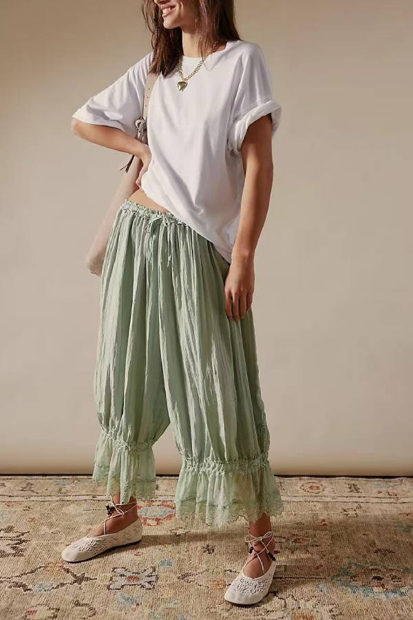 Boho Lace Trim Cropped Balloon Pants