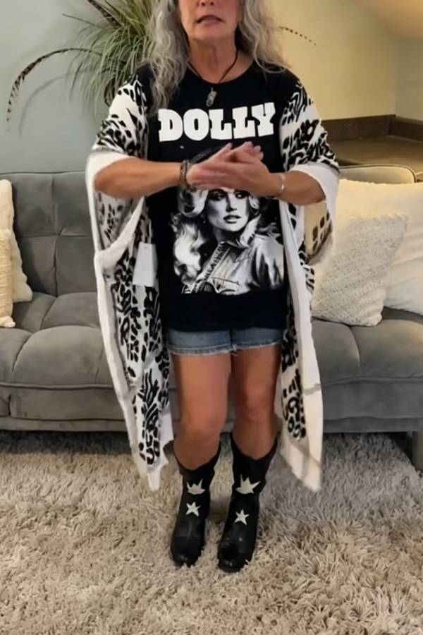 Dolly Parton Leopard Print Kimono Batwing Tee