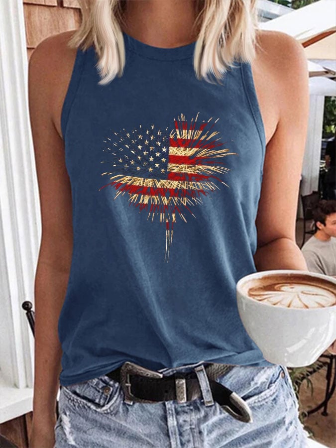 Women's Independence Day Retro Love Fireworks Flag Print Casual Vest