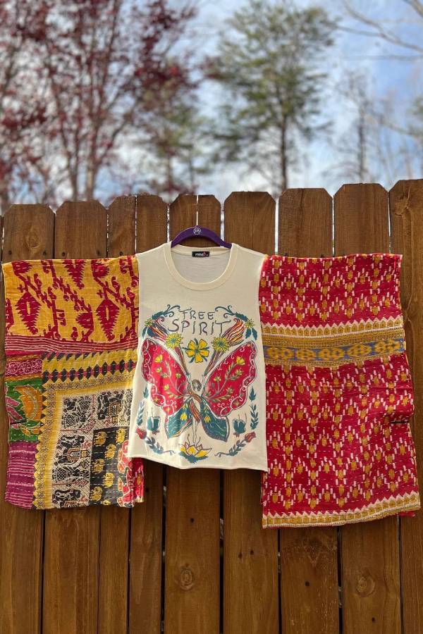 Free Spirit Butterfly Vintage Patchwork Top