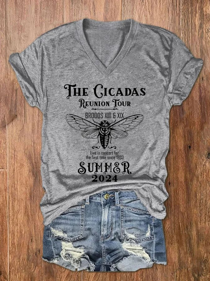 Women's The Cicadas Reunion Tour Print V-Neck T-Shirt