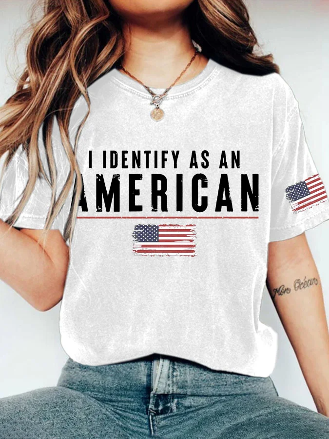 Women's I Identify As An American Print Casual T-shirt