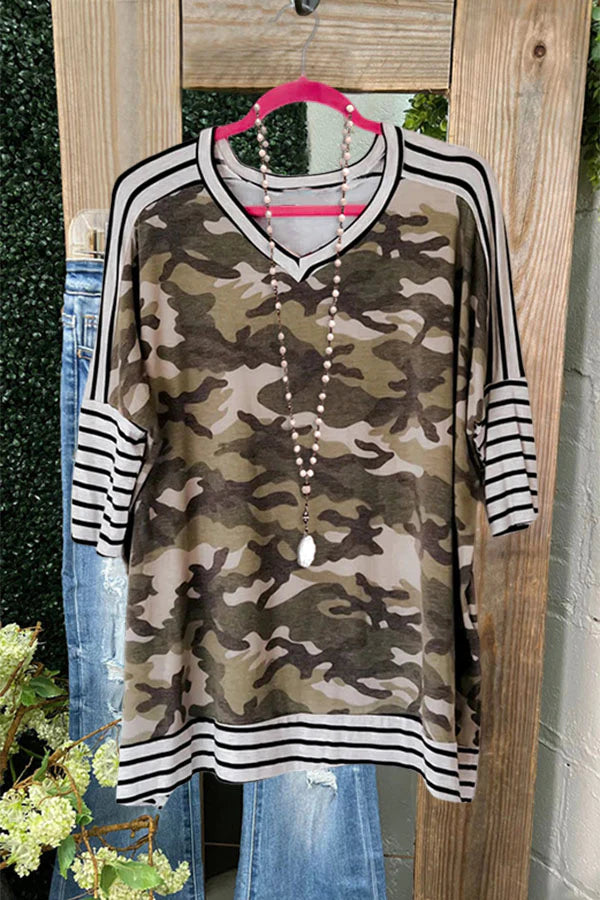 Camouflage Stripe Print T-shirt