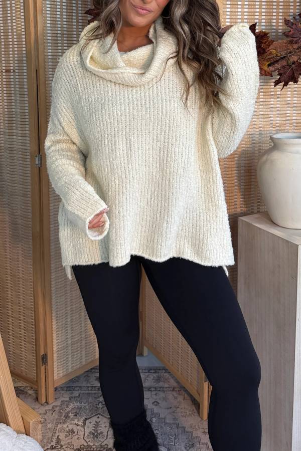 On the Go Cowl Neck Sweater Vanilla