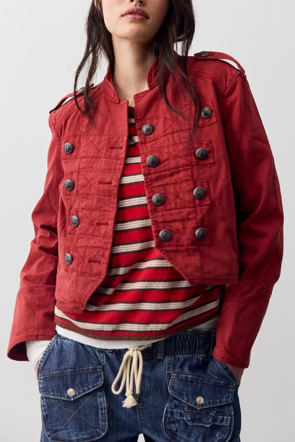 Vintage Military Multi-button Cropped Jacket