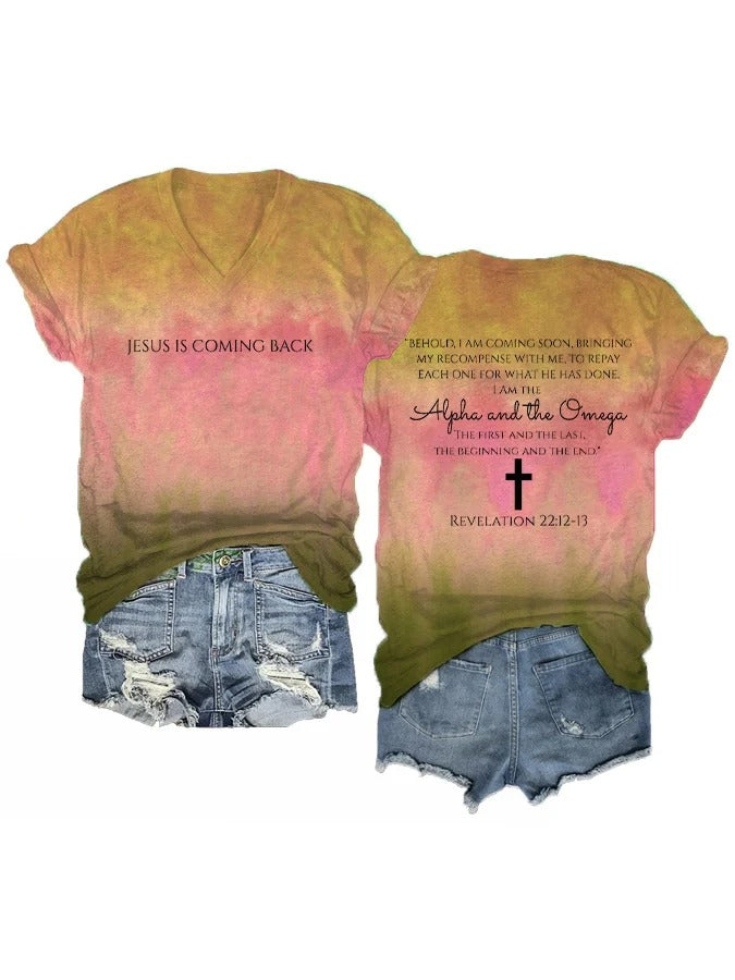 Women's Jesus is Coming Back Printed V-Neck T-Shirt
