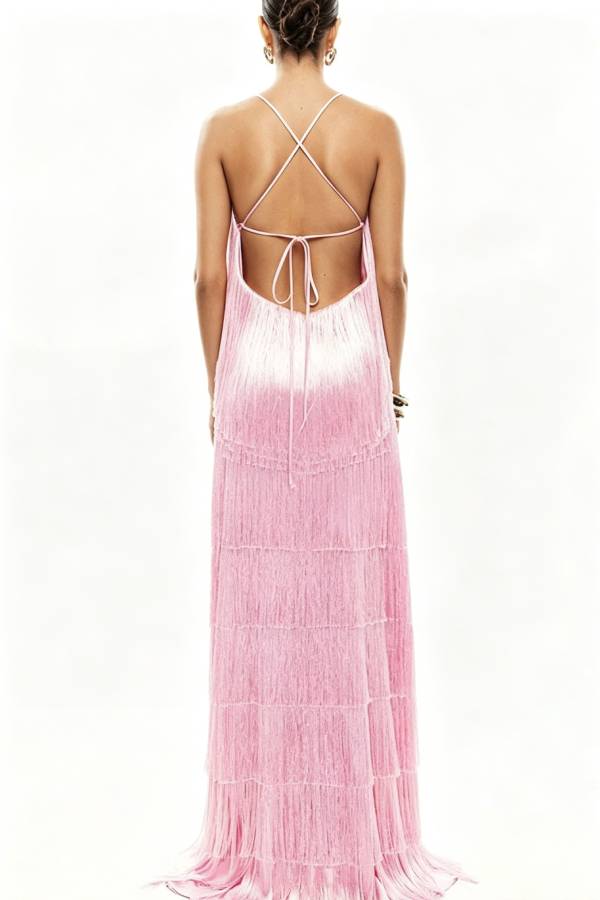 Dynamic Beauty Layered Tassel Design Back Tie-up Maxi Dress