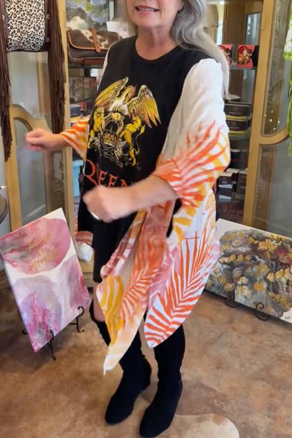 Queen Band Boho Flowy Palm Kimono Sleeve Tunic Top