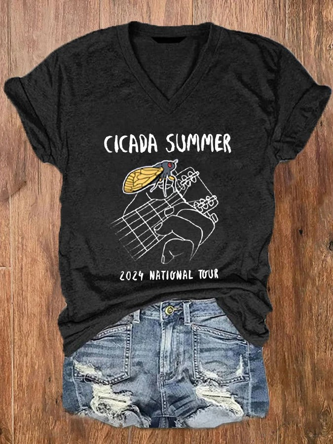 Women's Funny Cicada Summer Concert The Great Cicada Comeback Tour 2024 V-Neck Tee